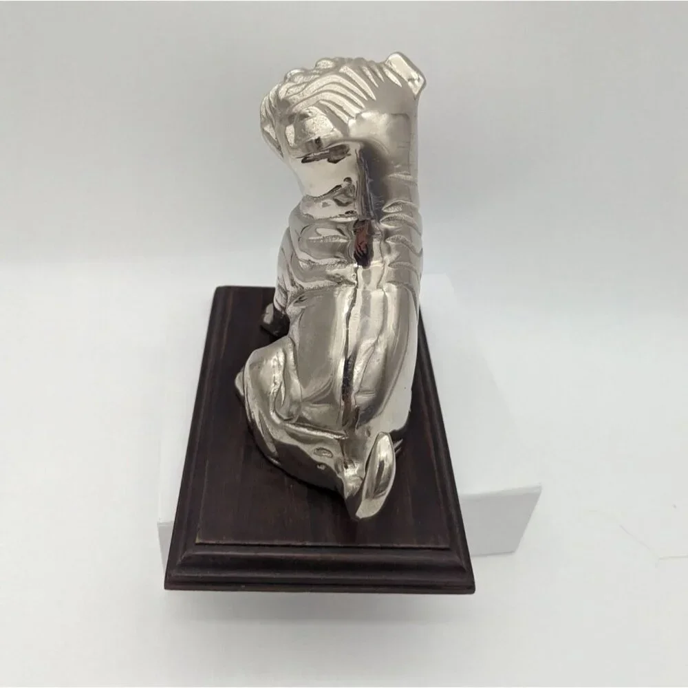 Cast Aluminum Pug/Bulldog‎ Figurine On Wooden Stand 7